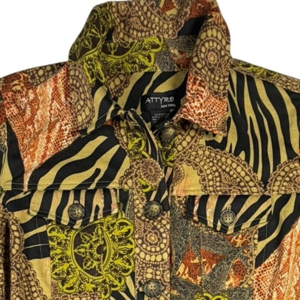 Attyre New York Jacket Women M Multi Color Animal Print Baroque Patchwork